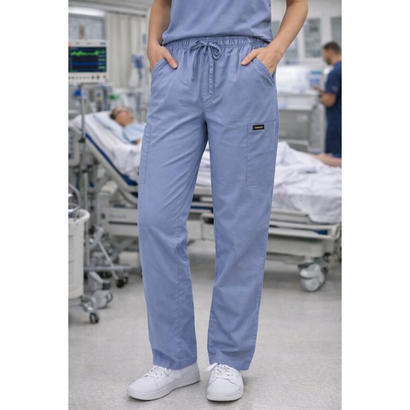 Dagacci Medical Scrub Pants Womens Medium Blue Gray Drawstring Cargo Pockets - Picture 2 of 9